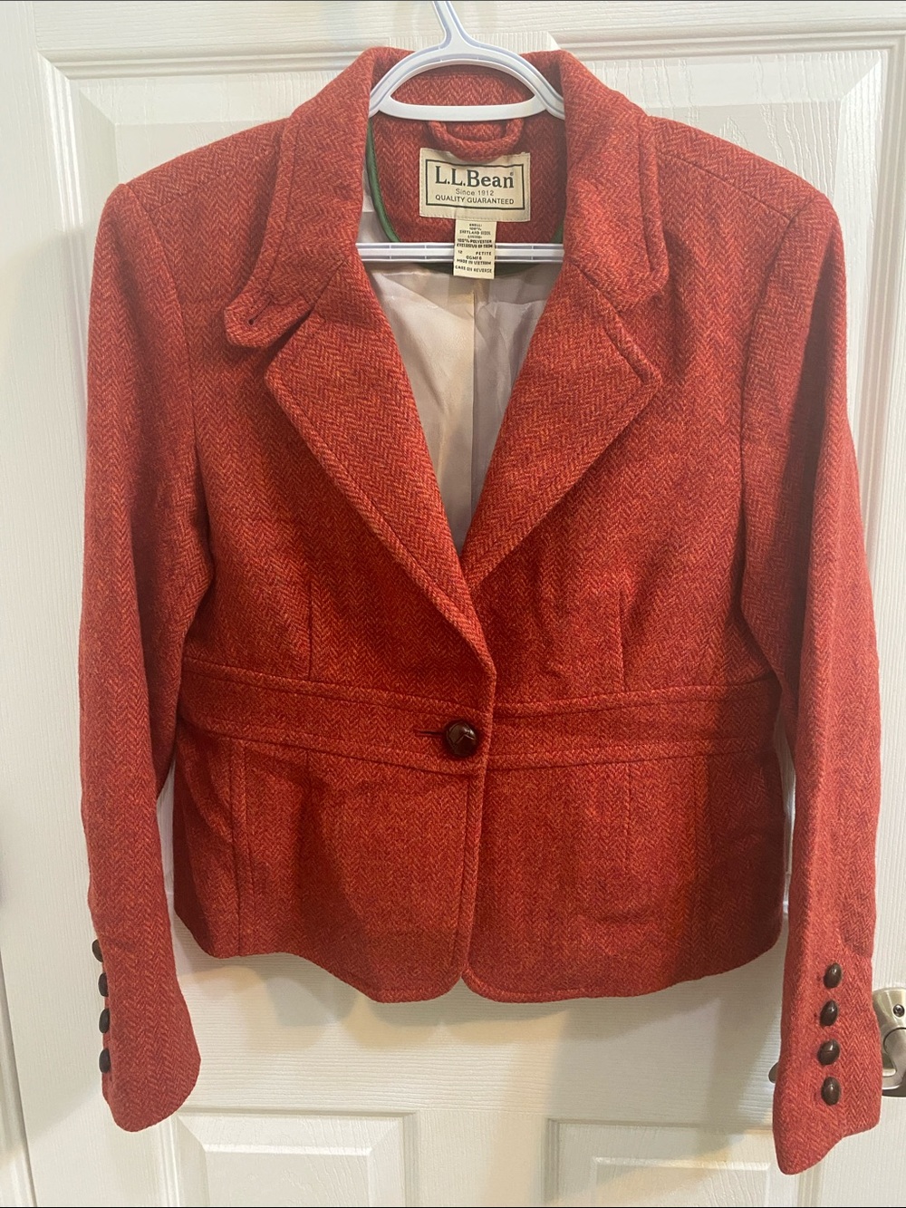 Vintage LL BEAN 100% SHETLAND Herringbone Wool Tweed Blazer Jacket Women’s 12P